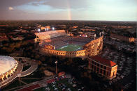 <p><strong>Seating:</strong> 102,321</p><p>The 528 windows on the exterior of Tiger Stadium on the campus of Louisiana State University serve a real purpose as a Tiger Stadium was a dormitory for about 1,500 students for decades. </p><p>Opened as a 12,000-seat stadium in 1924 with stands on both the east and west side, expansion ensued in 1936 that turned Tiger Stadium into a horseshoe and added seating above the addition of dorm rooms. The state budget allowed money for dorm rooms, so LSU took advantage of the funds in a double-whammy and even used the rooms as part of student housing until the late 1980s. Tiger Stadium turned into a bowl in 1953 and eventually reached over 102,000 seats and into the upper echelon of the world's largest stadiums. </p>