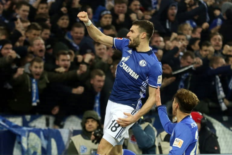 Schalke's Daniel Caligiuri celebrates after scoring a goal during their German first division Bundesliga match against Augsburg, in Gelsenkirchen, on December 13, 2017