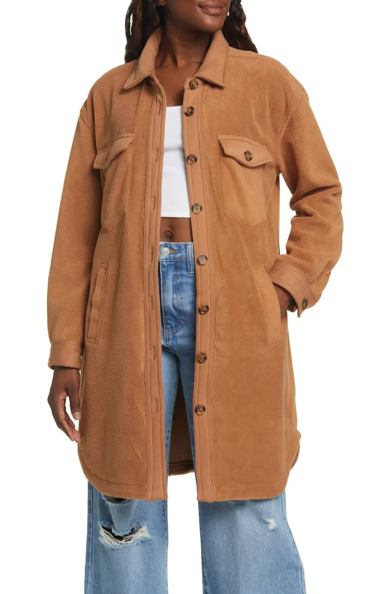 BlankNYC Long Fleece Shacket. Image via Nordstrom.