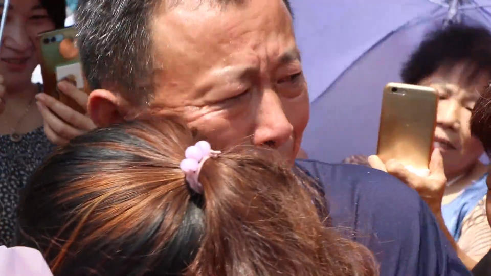 Jin Ting is seen hugging a man here during the emotional reunion. The now 33-year-old was not seen or heard from again, leaving her dad, Jin Guosheng, and mum, Chen Meiliang, on a country-wide search.