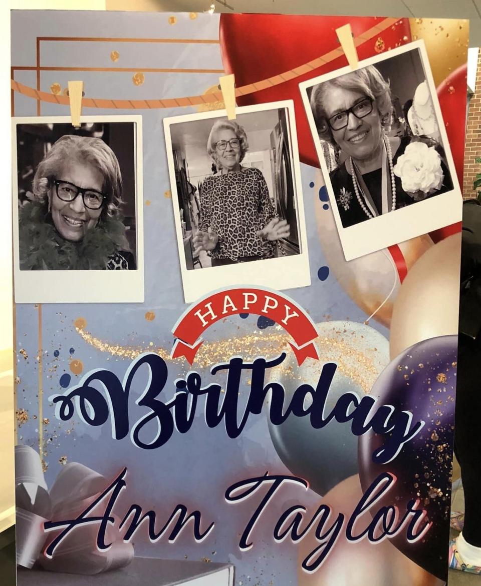 A poster on display at Ann Taylor's 89th birthday party held at Petersburg Public Library Conference and Event Center on January 6, 2024.