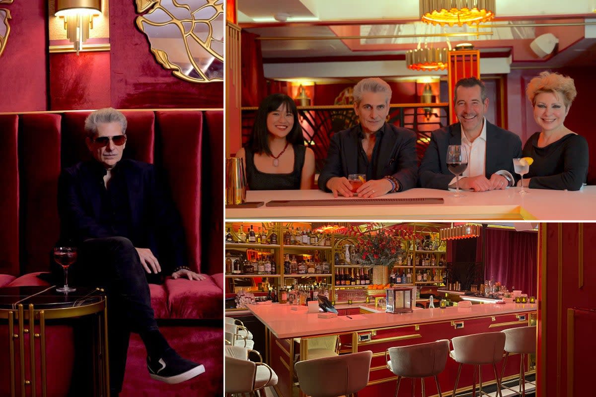 Left: Michael Imperioli at the Scarlet Lounge; Top right: Kenna Wladis, Michael Imperioli, Jeremy Wladis, and Victoria Imperioli inside the bar; Bottom right: The Scarlet Lounge  ( Scarlet Lounge)