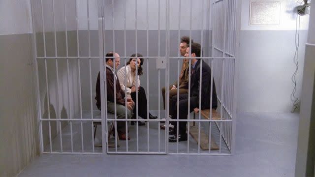 NBC From left: Jason Alexander, Julia Louis-Dreyfus, Michael Richards, and Jerry Seinfeld in the 'Seinfeld' finale, 'The Finale'