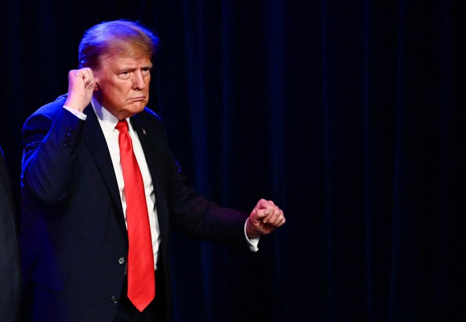 Donald Trump addresses supporters in Nevada on February 8.  (AFP via Getty Images)