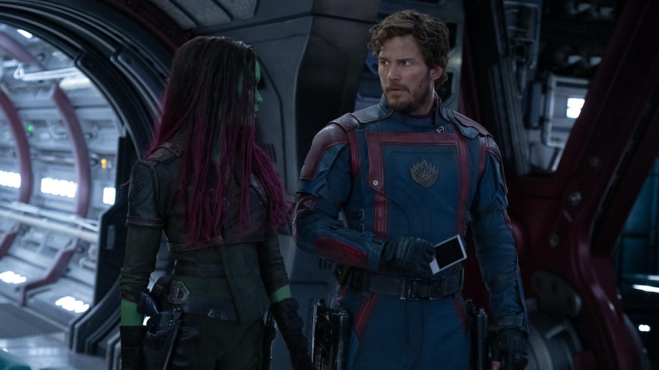 Zoe Saldana and Chris Pratt in Guardians of the Galaxy Vol. 3