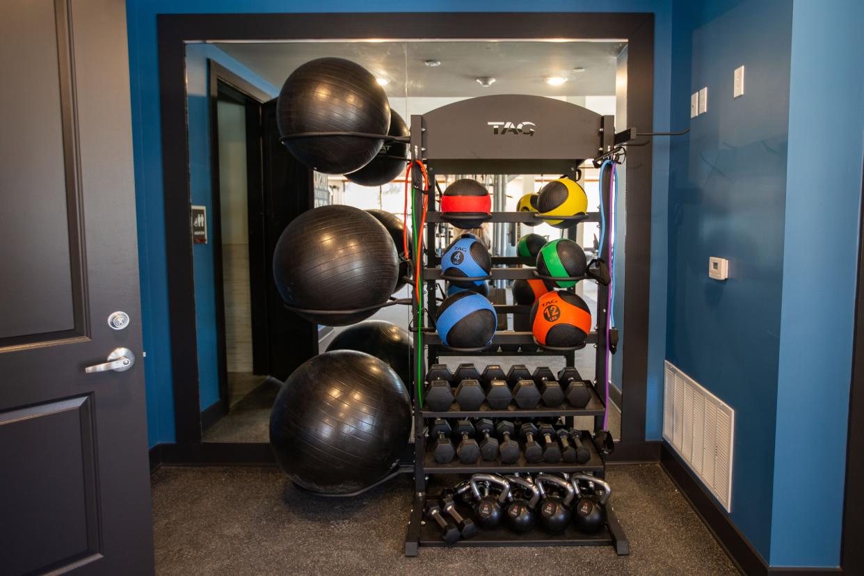 The fitness center at Columbia Gardens at South City apartment complex as seen on Wednesday, Jan. 31, 2024.