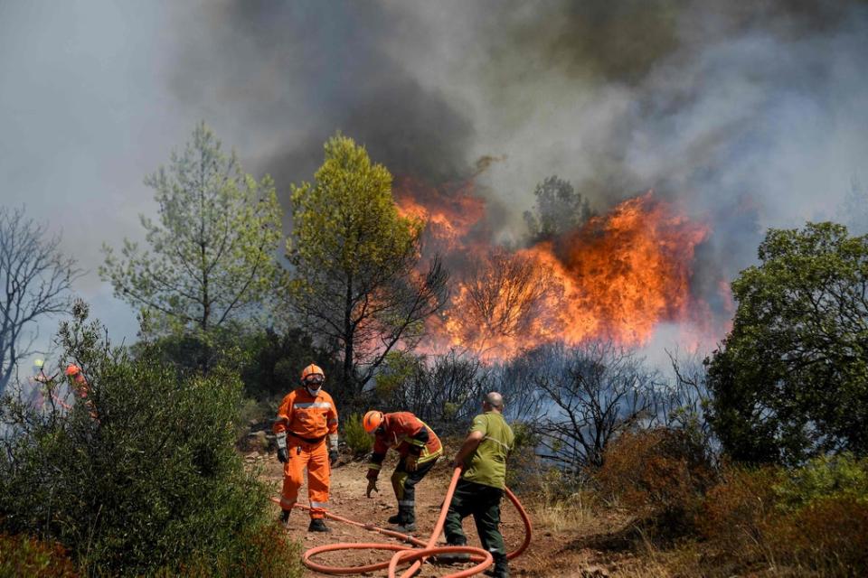 French firefighters extinguish forest fire in Gonfaron, southern France (AFP via Getty Images)