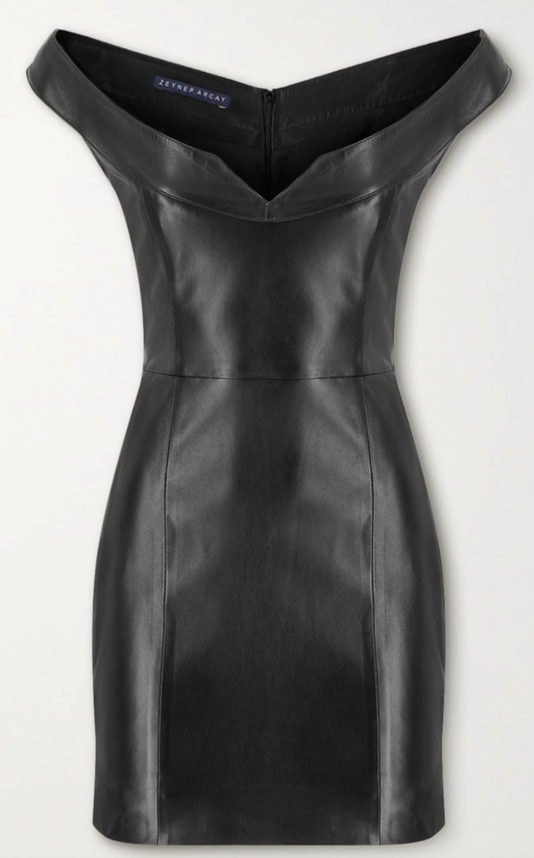 ZEYNEP ARCAY Off-the-shoulder leather mini dress. PHOTO: Net-a-porter