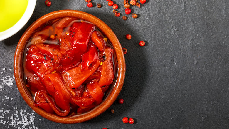 bowl of roasted red peppers