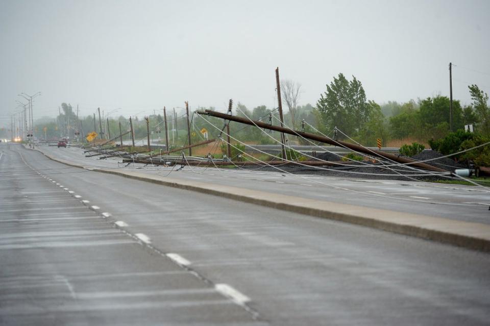 Power lines were downed as a cluster of thunderstorms struck parts of Ontario and Quebec on Saturday (Hydro One)