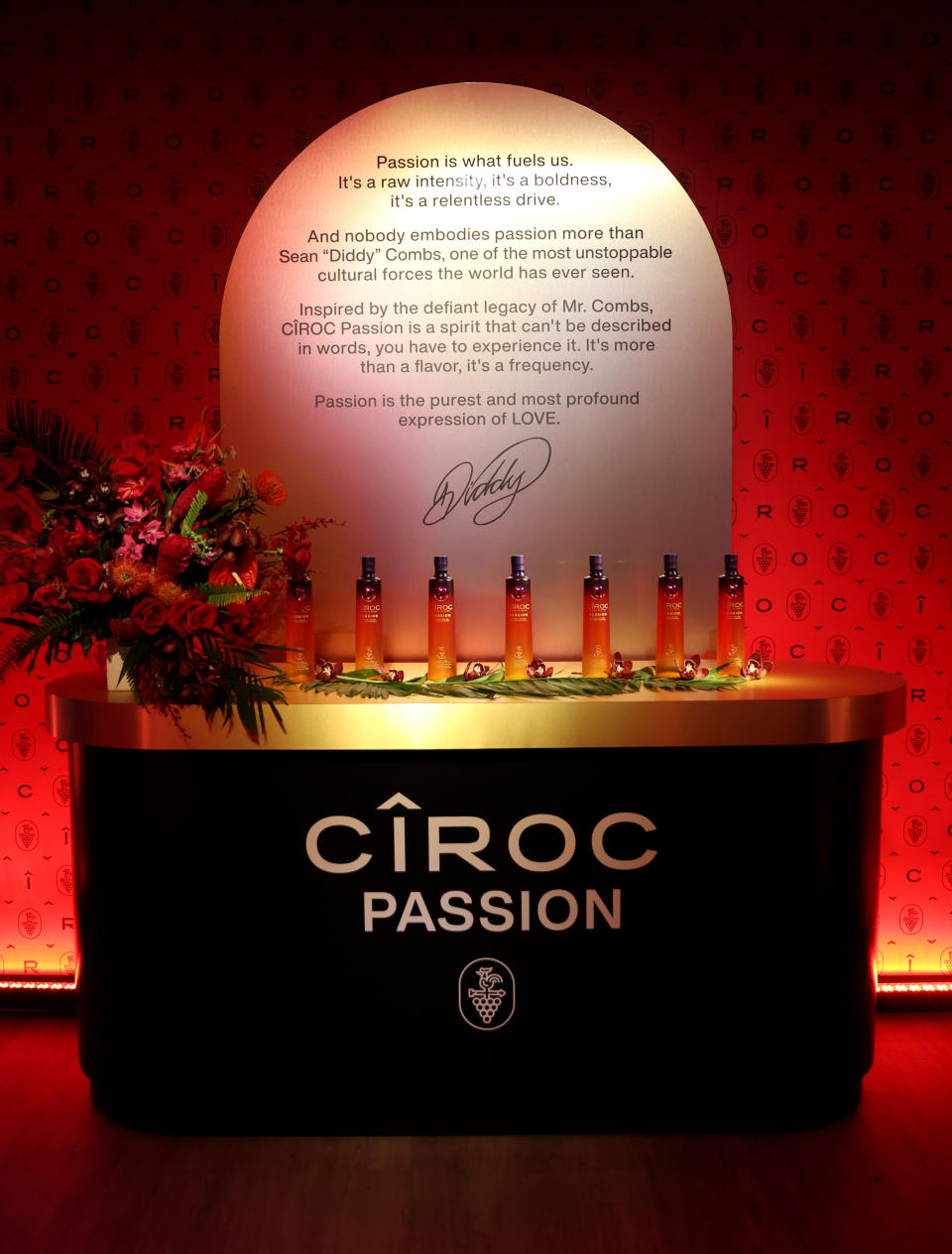 A view of the bar at The Arrival of CÎROC Passion at Chateau CÎROC with message from Diddy.