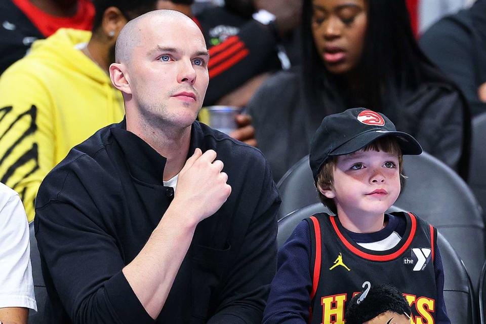 <p>Kevin C. Cox/Getty</p> Nicholas Hoult and son Joaquin