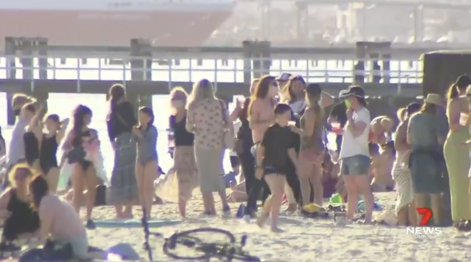 People at Port Melbourne during the coronavirus pandemic.