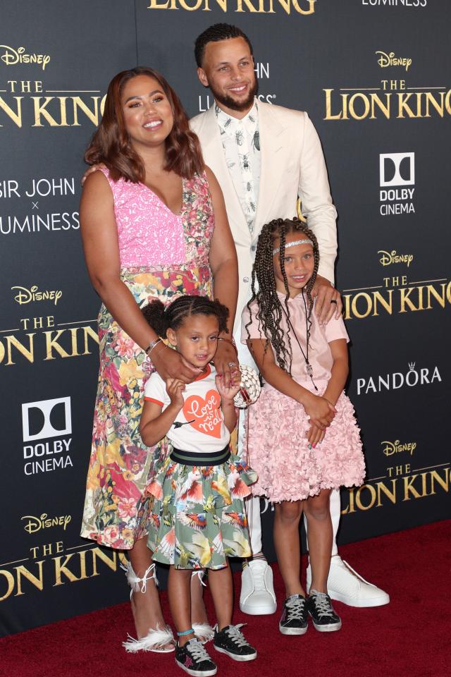 Hollywood, California, USA 9th July 2019 American Basketball player Stephen  Curry wife Ayesha Curry and daughters Riley Curry and Ryan Curry attend the  World Premiere of Disney's 'The Lion King' on July