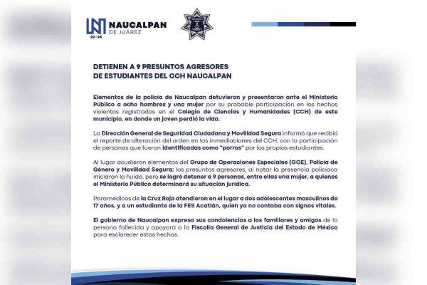 Comunicado del gobierno de Naucalpan.