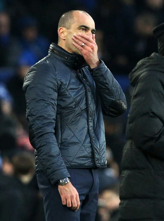 Everton's manager Roberto Martinez reacts during their English Premier League match against West Bromwich Albion, at Goodison Park in Liverpool, on February 13, 2016