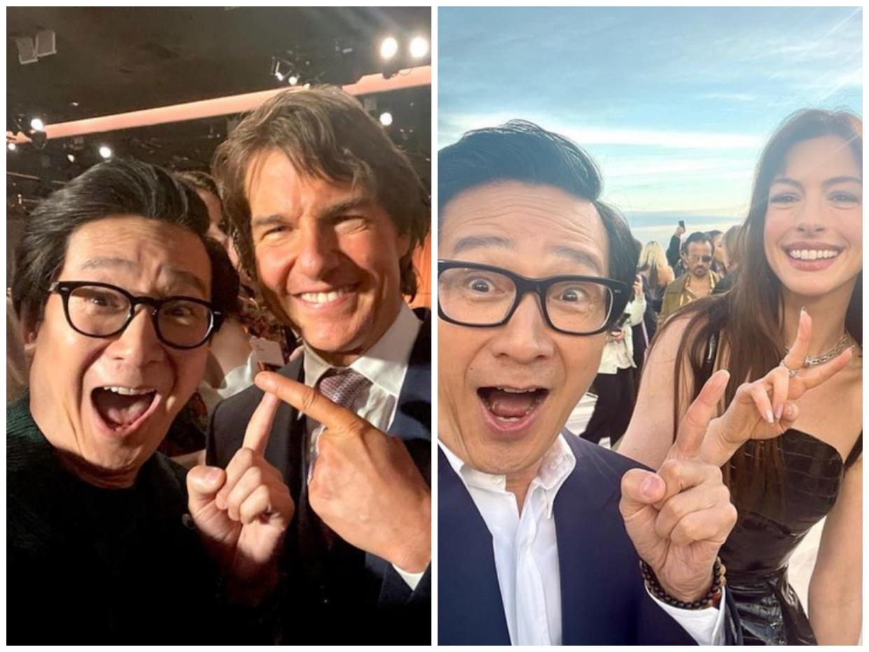 Ke Huy Quan takes a selfie with Tom Cruise and Anne Hathaway