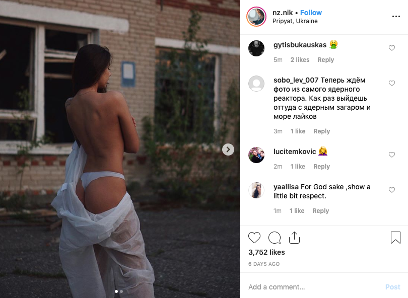 Instagram influencer Nz.Nik slamed for raunchy topless photo from Chernobyl.