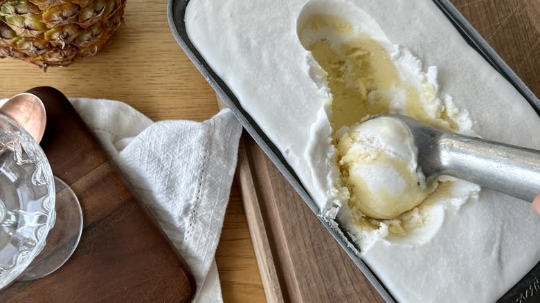 piña colada sorbet in pan