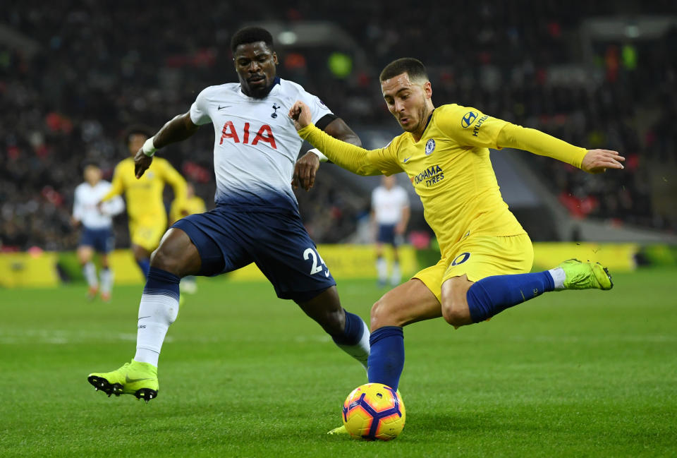 Eden Hazard during the Premier League match between Tottenham Hotspur and Chelsea FC at Tottenham Hotspur Stadium on November 24, 2018 in London, United Kingdom.