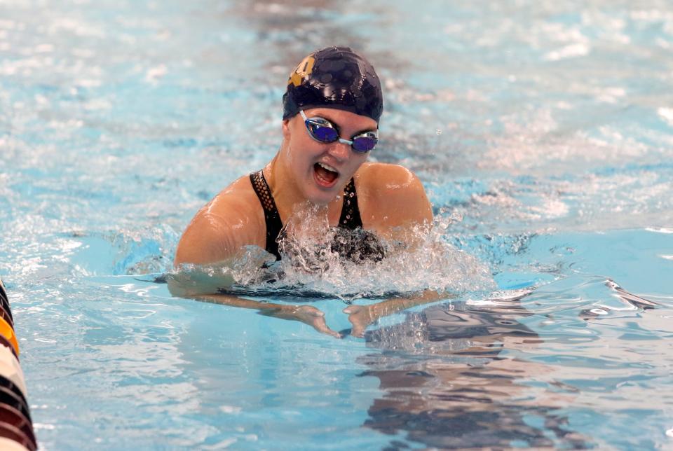 Allie O'Brien of Elmira Notre Dame won the 200-yard individual medley at the Elmira Girls Swimming and Diving Invitational on Oct. 15, 2022 at Ernie Davis Academy.