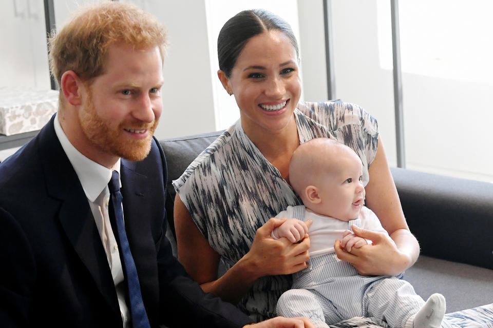 Prince Harry, Duke of Sussex, Meghan, Duchess of Sussex and their baby son Archie Mountbatten-Windsor meet Archbishop Desmond Tutu and his daughter Thandeka Tutu-Gxashe at the Desmond &amp; Leah Tutu Legacy Foundation during their royal tour of South Africa on September 25, 2019 in Cape Town, South Africa.