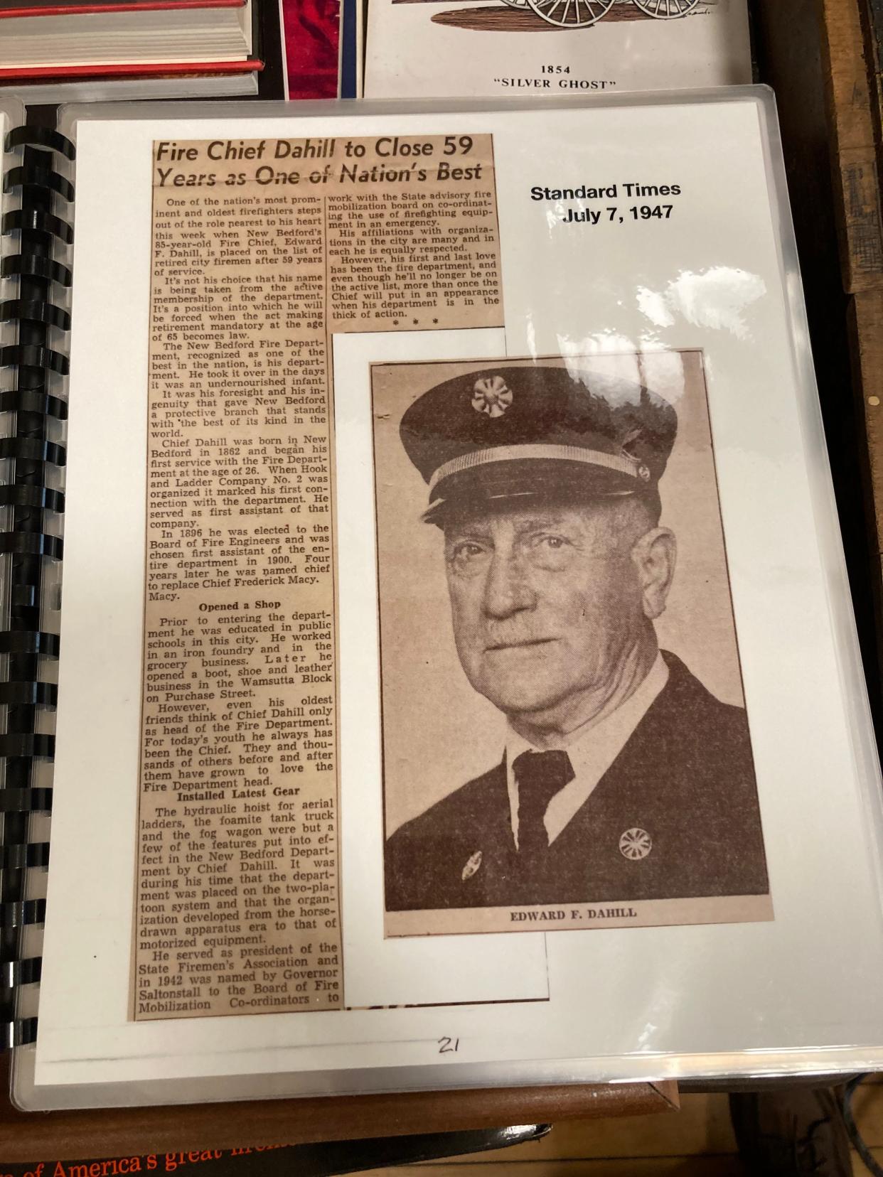 New Bedford Fire Chief Edward F. Dahill made history in 1902 with the first aerial ladder hoist for fire trucks.