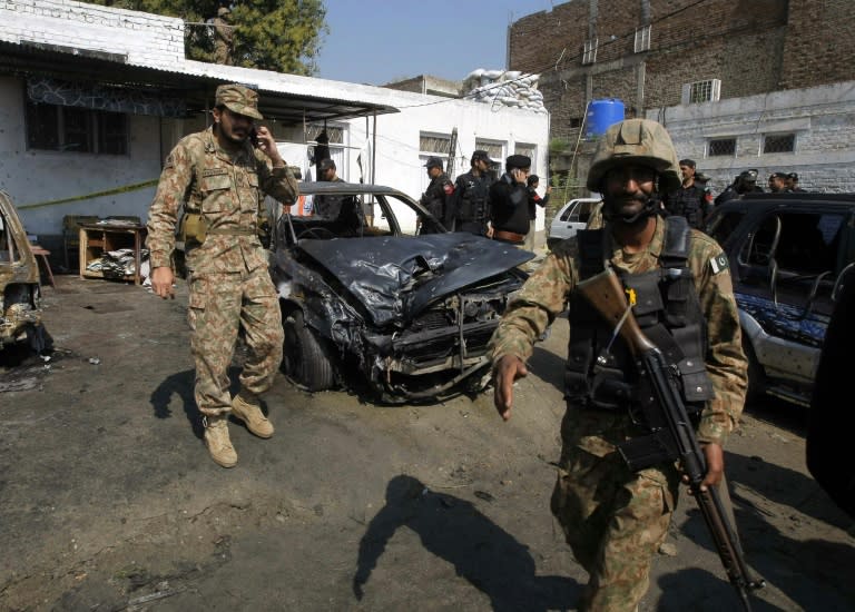 A suicide bomber struck the court complex in Shabqada as lawyers and litigants were arriving during morning rush hour