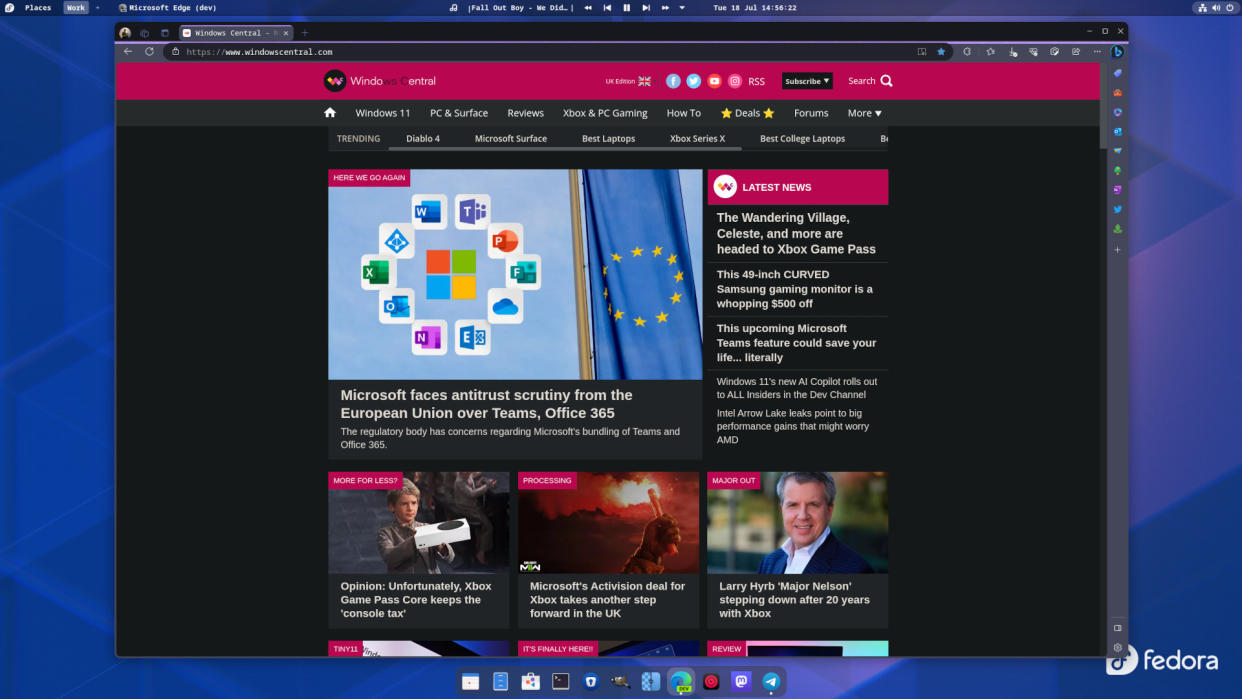  Microsoft Edge on Linux showing the Windows Central homepage. 