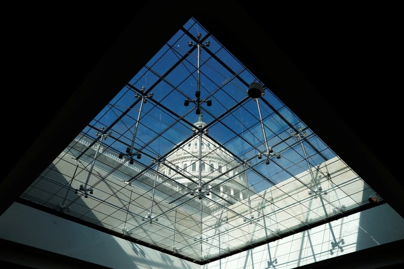 The U.S. Capitol dome is seen from the entrance to the House Intelligence Committee's Sensitive Compartmented Information Facility (SCIF) during the closed-door deposition of Mark Sandy in Washington