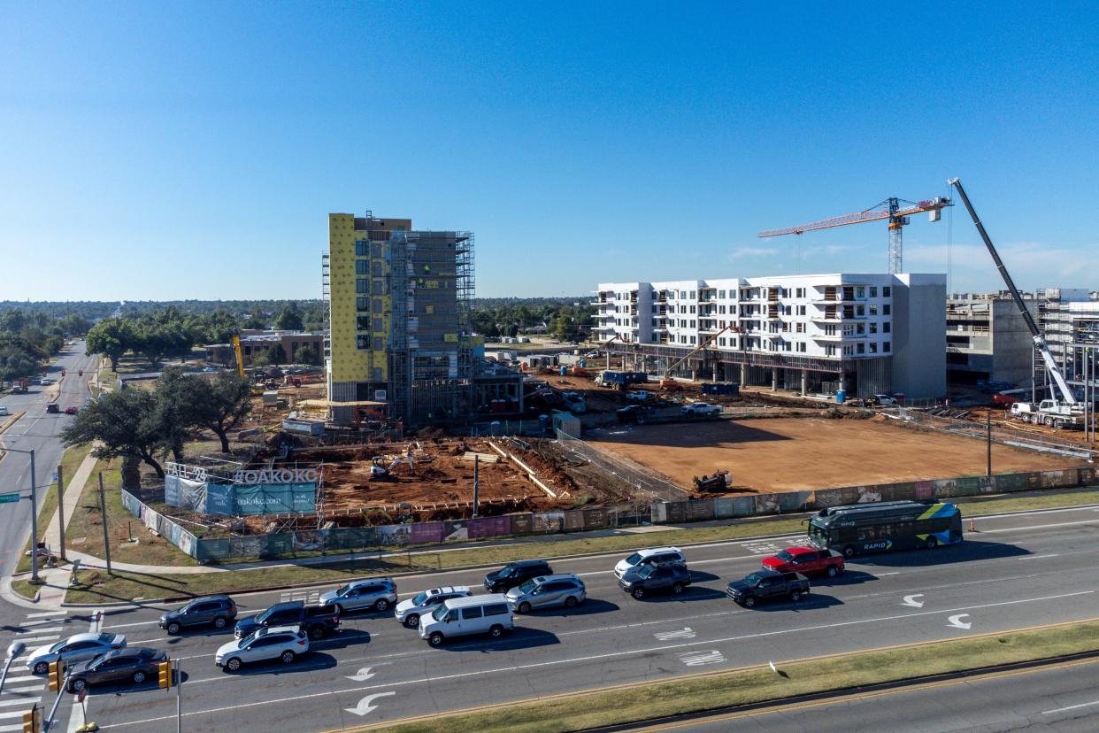 Construction continues at OAK, a 20-acre mixed-use district rising at 5101 North Pennsylvania Ave.