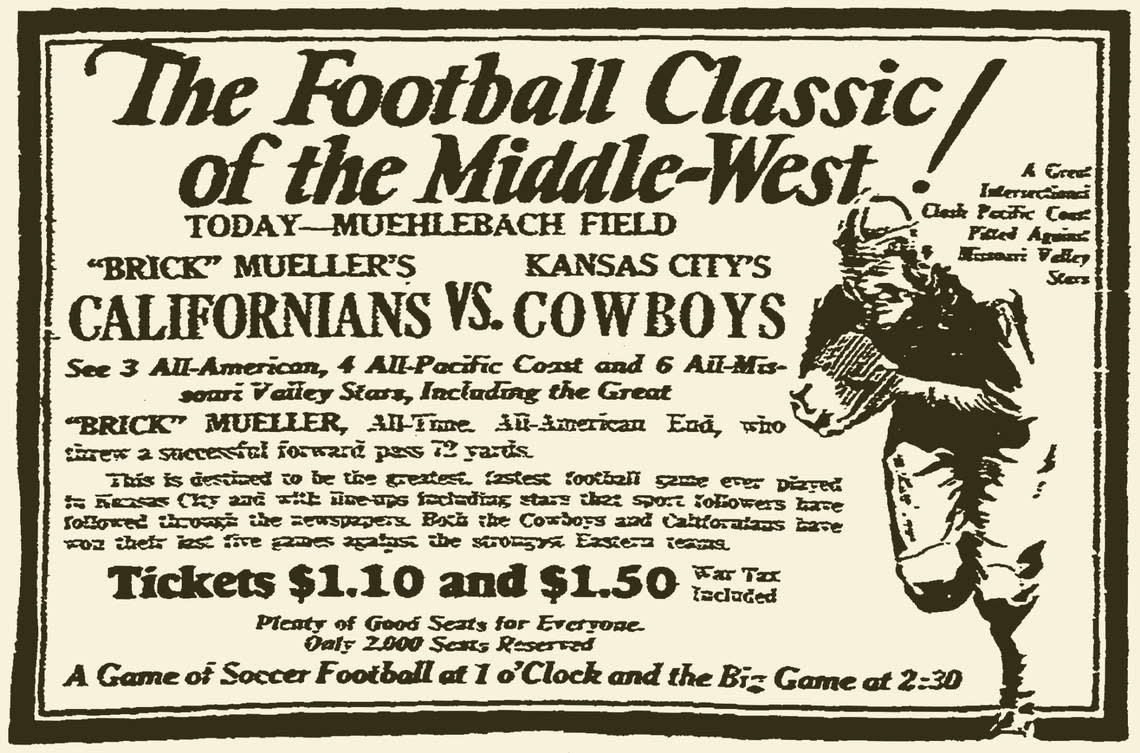 Ad for a Cowboys game at Muehlebach Field on December 5, 1926.