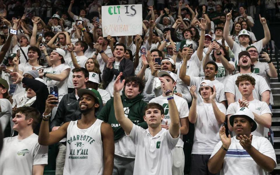 Charlotte 49ers fans celebrate at Halton Arena Saturday. The crowd of 8201 represented the first time Charlotte’s home gym was sold out since 2013. Melissa Melvin-Rodriguez/mrodriguez@charlotteobserver.com