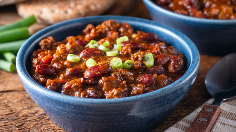 Bowl of beef bean chili