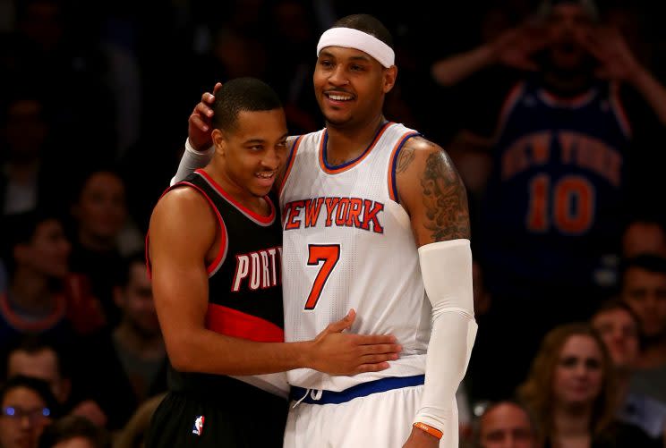 CJ McCollum is doing everything he can to get Carmelo Anthony to Portland. (Getty)