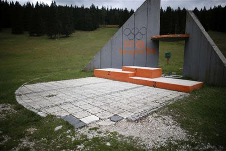 A view of the derelict medals podium at the disused ski jump from the Sarajevo 1984 Winter Olympics on Mount Igman, near Saravejo September 19, 2013. REUTERS/Dado Ruvic
