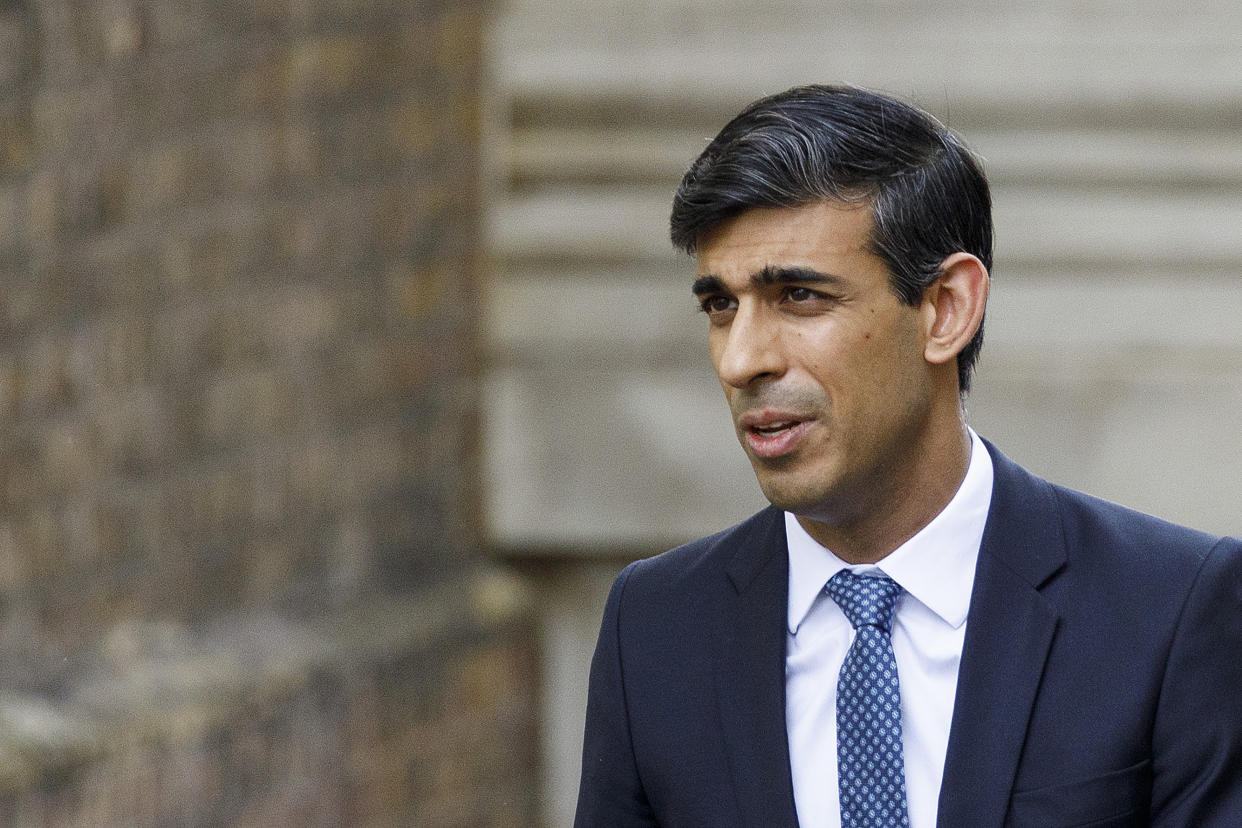 Britain's Chancellor of the Exchequer Rishi Sunak arrives in Downing Street in central London May 18, 2020. - British health officials added loss of taste and smell to their coronavirus symptoms list on Monday after experts warned cases were being missed. 