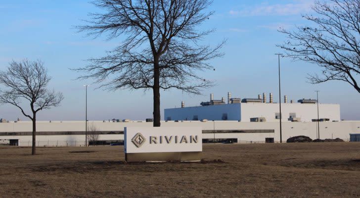 A Rivian (RIVN) sign out front of an Illinois manufacturing plant.