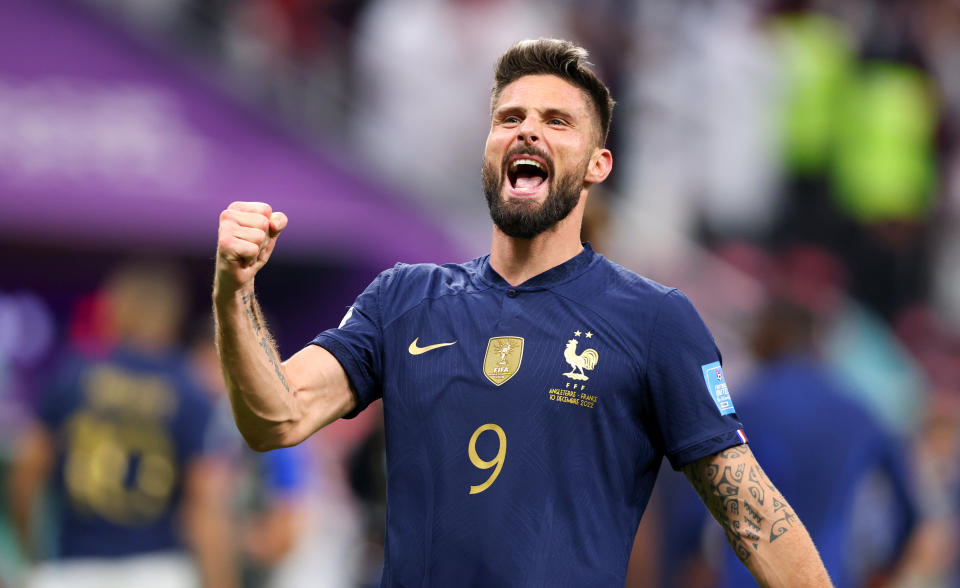 Seen here, France's Olivier Giroud celebrates his during the World Cup quarter final against England. 