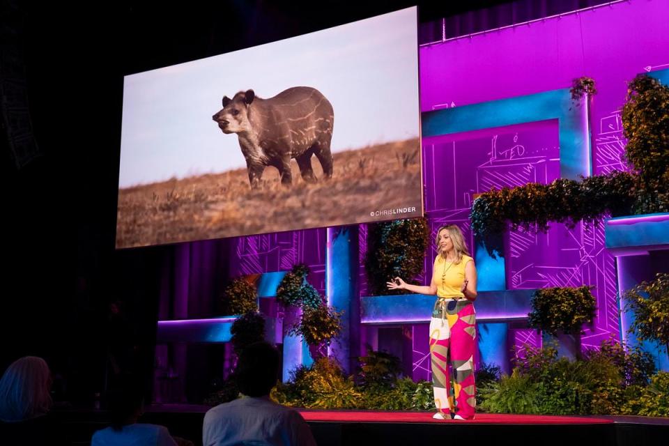 Ecologist Ludmila Rattis speaks at the TED Countdown Summit in Detroit on July 13, 2023.