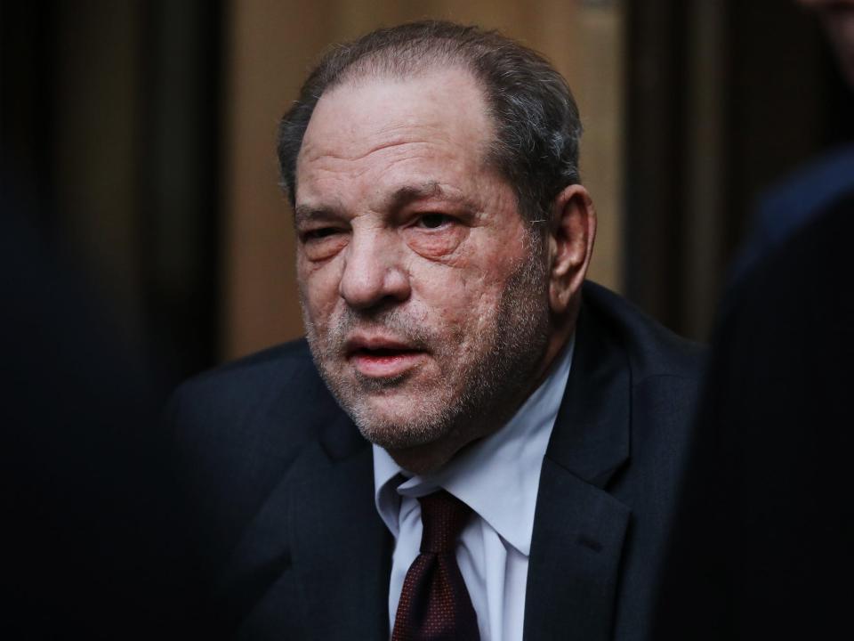 Harvey Weinstein exits a Manhattan courthouse as a jury continues with deliberations in his trial on February 20, 2020, in New York City.
