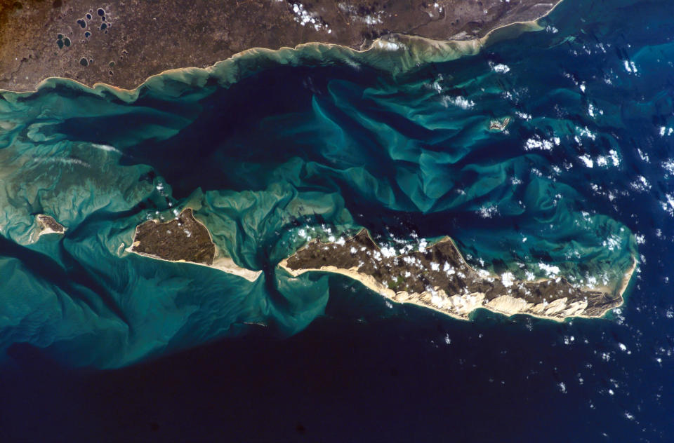 This image shows the beauty of Bazaruto Island, St. Antonio Island and Magaruque Island in the Mozambique Channel from above. The breathtaking shot was taken by astronaut Clayton Anderson aboard the International Space Station. Photo credit: Nasa