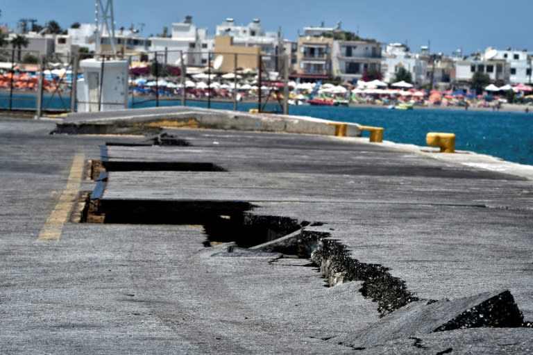 The quake caused deep cracks at the main port on the Greek island of Kos