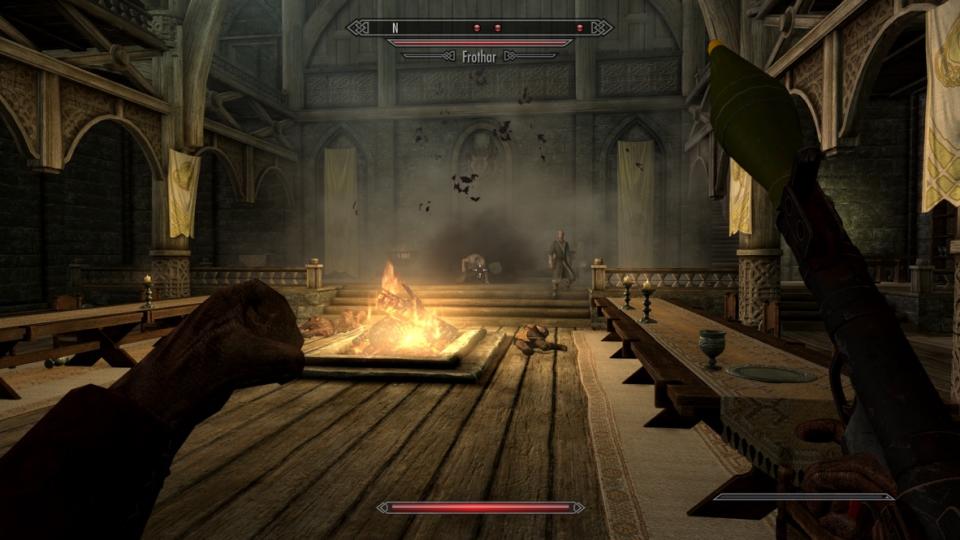 Launching an RPG at Whiterun's Jarl Balgruuf, in Skyrim.