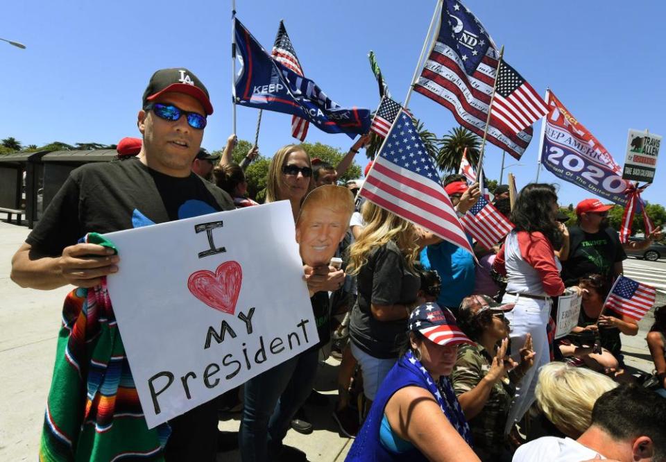 Supporters of Donald Trump outside the Federal Building in Los Angeles.
