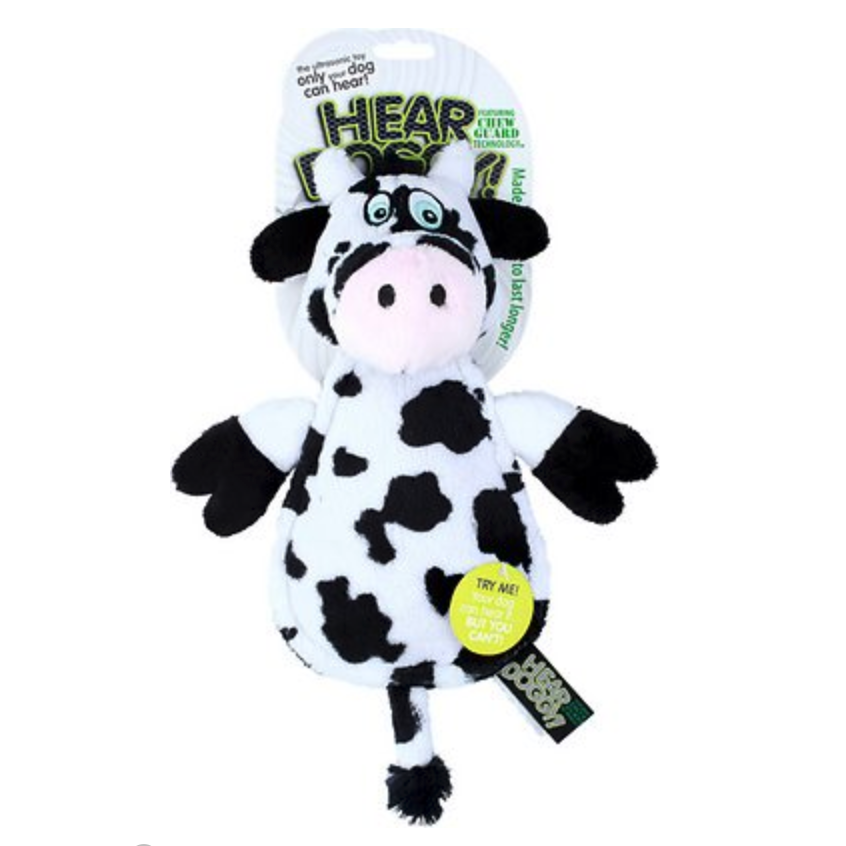 Hear Doggy Silent Squeaker Chew Guard Flattie Cow Dog Toy (Photo: Chewy) 