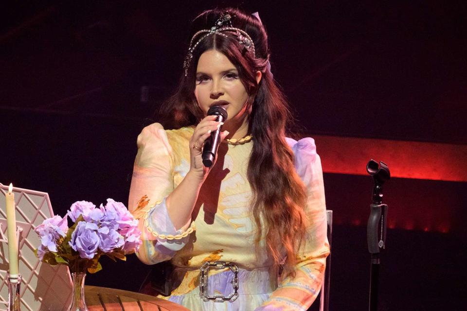 <p>Kristy Sparow/Getty</p> Lana Del Rey performs in Paris in July 2023