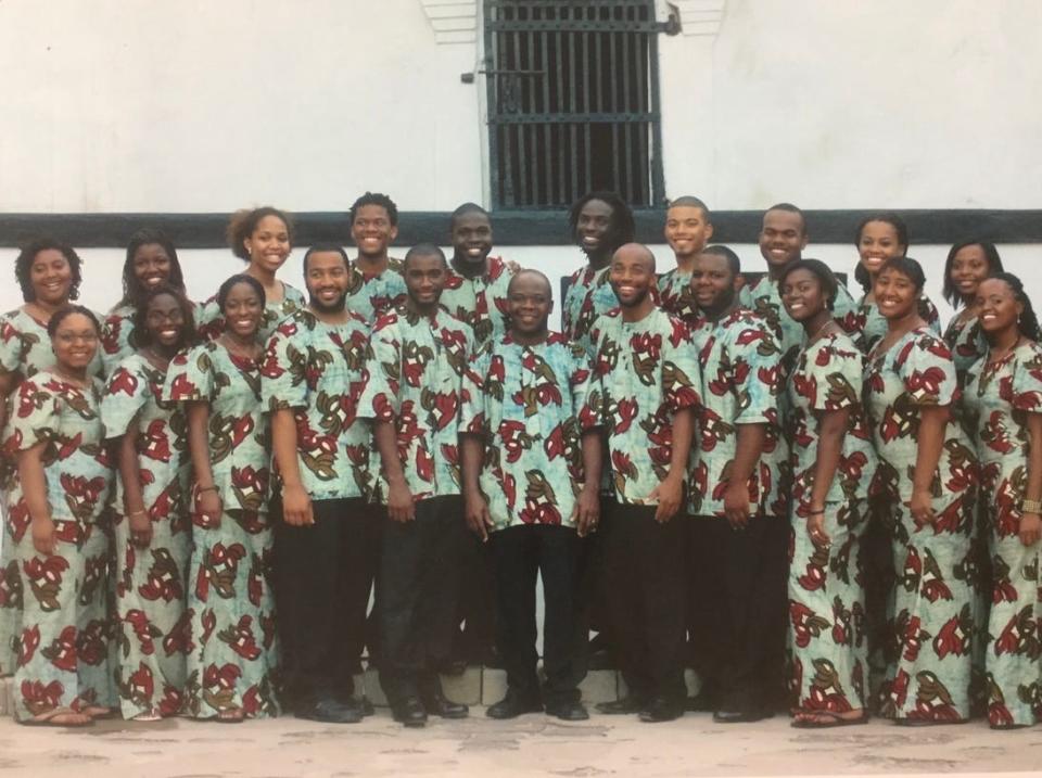 Jon’Nesha Stevens is the second from the last person on the left in this photo of the Fisk Jubilee Singers.