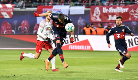 Soccer Football - Bundesliga - RB Leipzig vs Bayern Munich - Red Bull Arena, Leipzig, Germany - March 18, 2018 Bayern Munich’s Sandro Wagner scores their first goal REUTERS/Matthias Rietschel