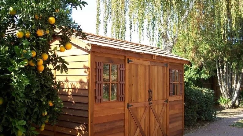 a small wooden shed